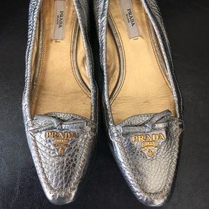 PRADA Silver Leather Loafers